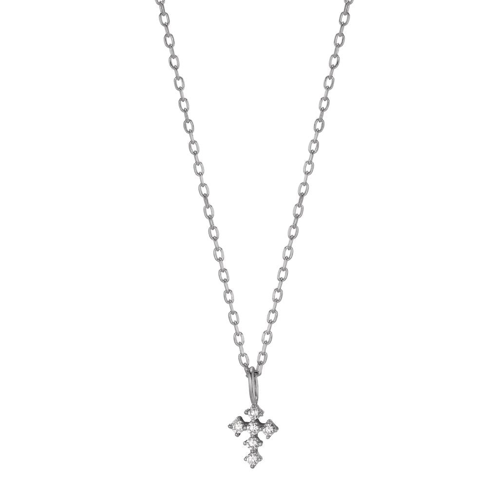 Necklace Silver Zirconia 6 Stones Rhodium plated Cross 40-45 cm