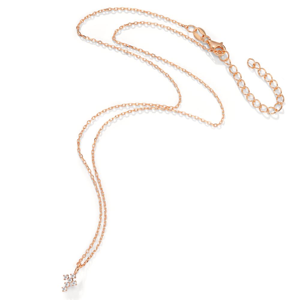 Necklace Silver Zirconia 6 Stones Rose Gold plated Cross 40-45 cm