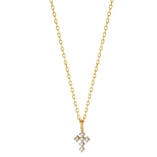 Necklace Silver Zirconia 6 Stones Yellow Gold plated Cross 40-45 cm