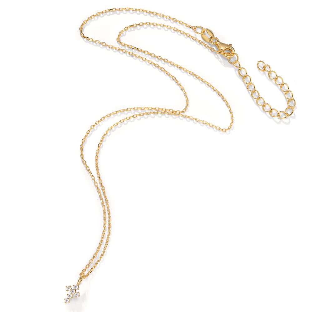 Necklace Silver Zirconia 6 Stones Yellow Gold plated Cross 40-45 cm