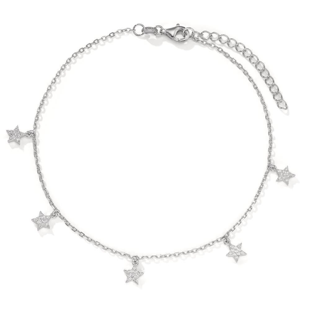 Anklet Silver Zirconia Rhodium plated Star 23-27 cm