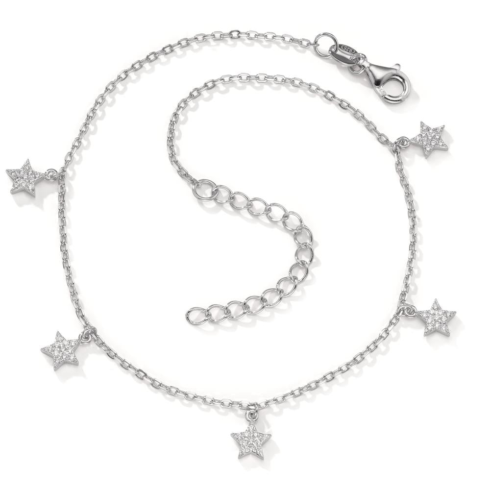 Anklet Silver Zirconia Rhodium plated Star 23-27 cm