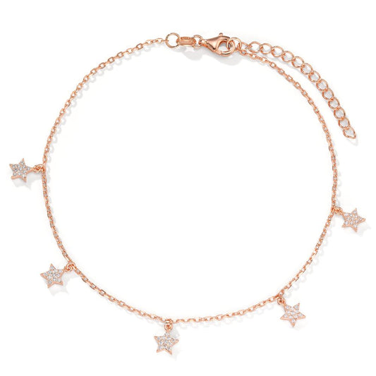 Anklet Silver Zirconia Rose Gold plated Star 23-27 cm