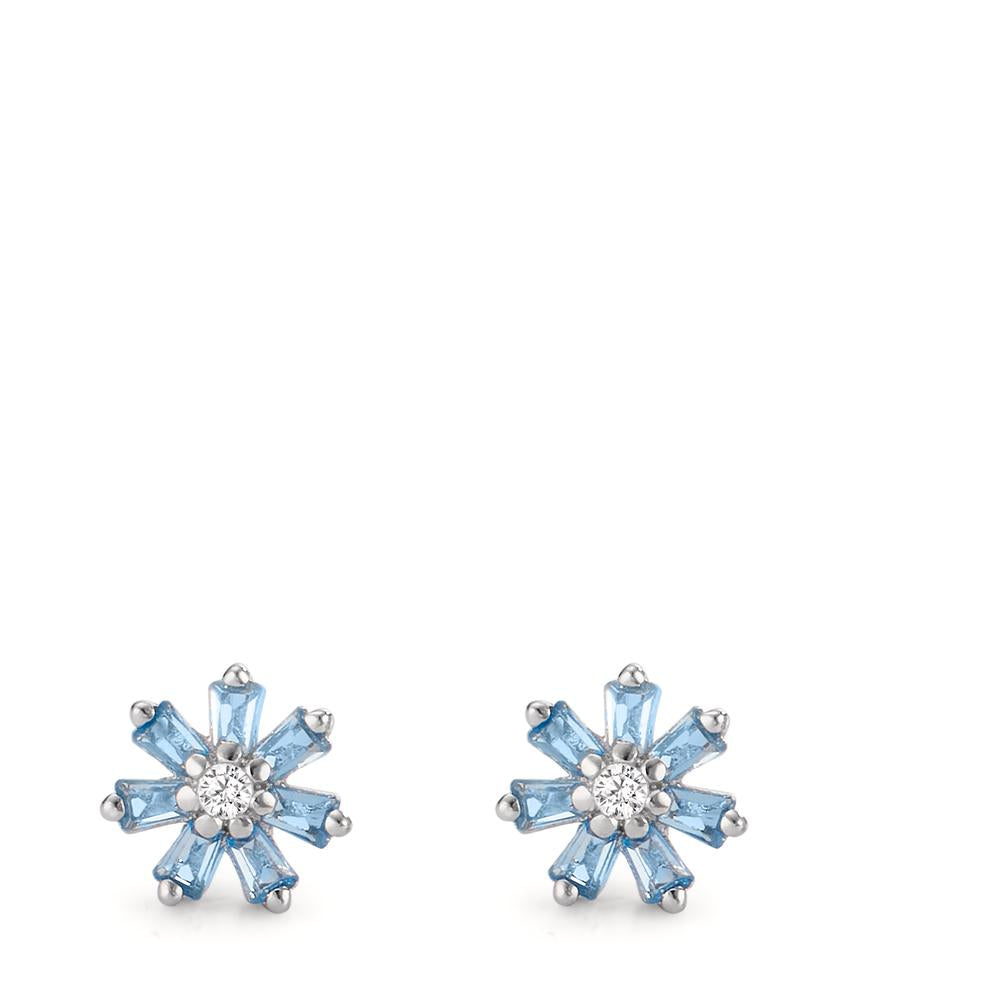 Stud earrings Silver Zirconia Blue, 16 Stones Rhodium plated Ø7 mm