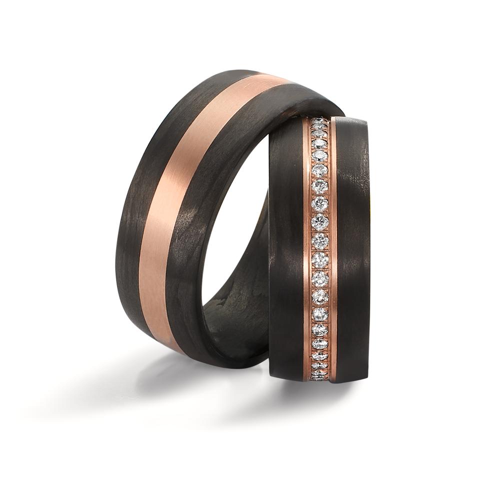 Wedding Ring Carbon, 18k Red Gold Diamond 0.46 ct, w-si