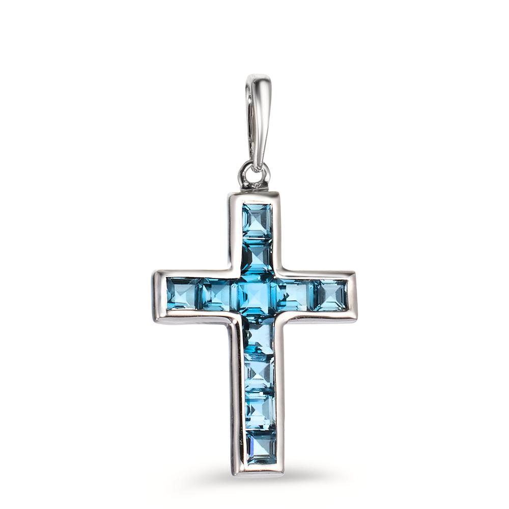 Pendant 9k White Gold London Blue Topaz 11 Stones Cross