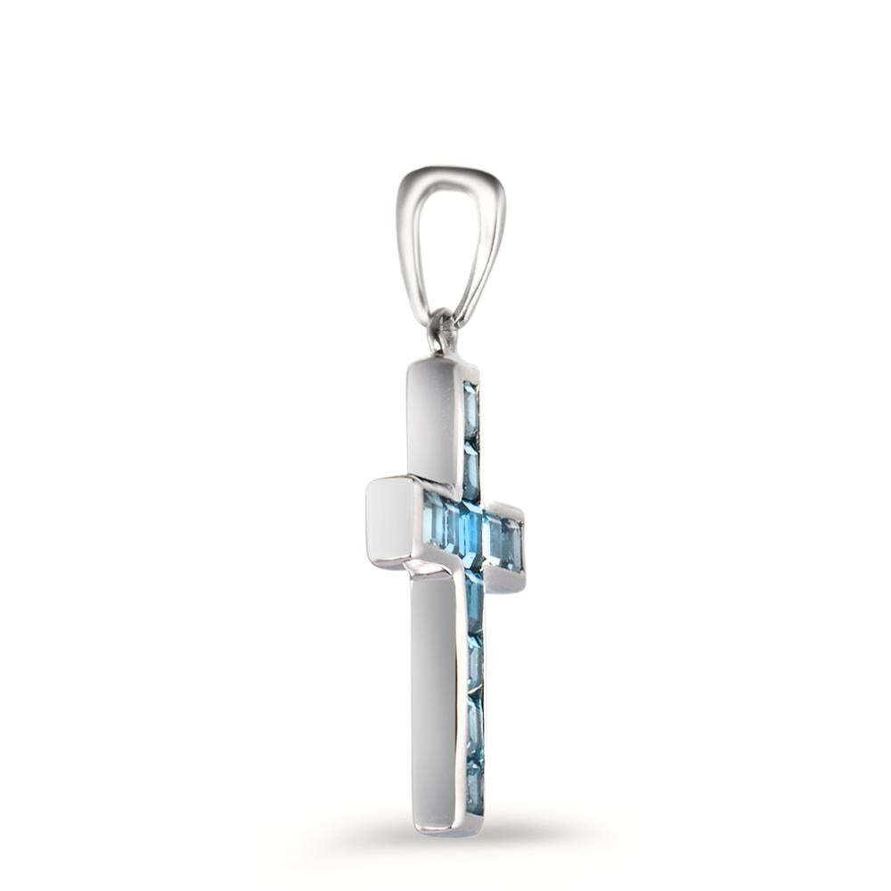 Pendant 9k White Gold London Blue Topaz 11 Stones Cross