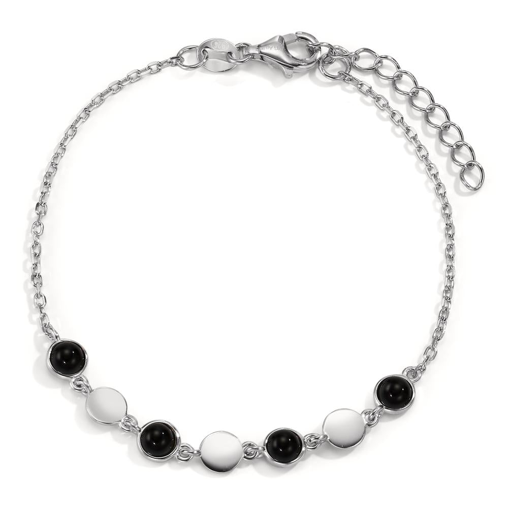 Bracelet Silver Onyx 4 Stones Rhodium plated 16-19 cm