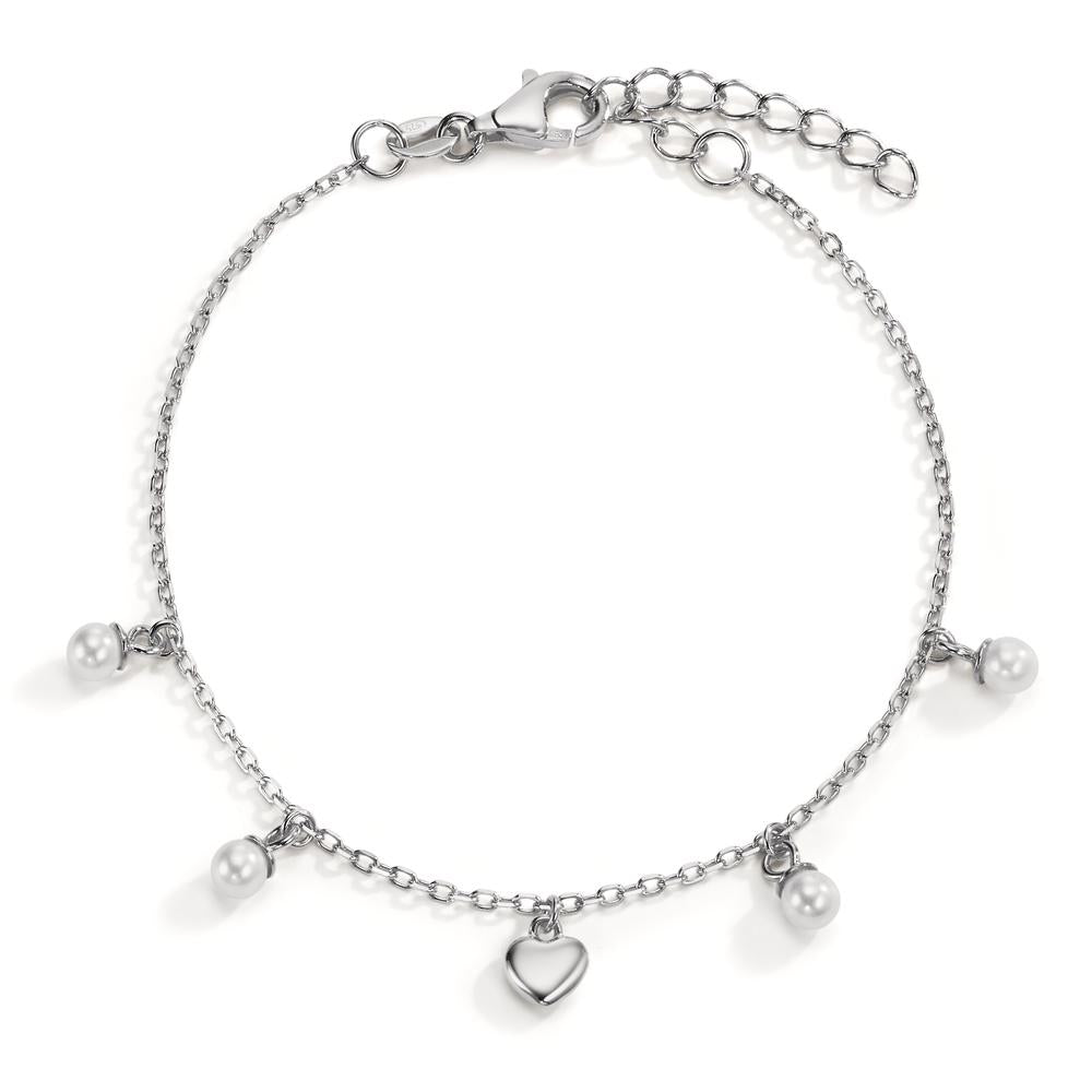 Bracelet Silver Rhodium plated Shining pearls Heart 16-19 cm