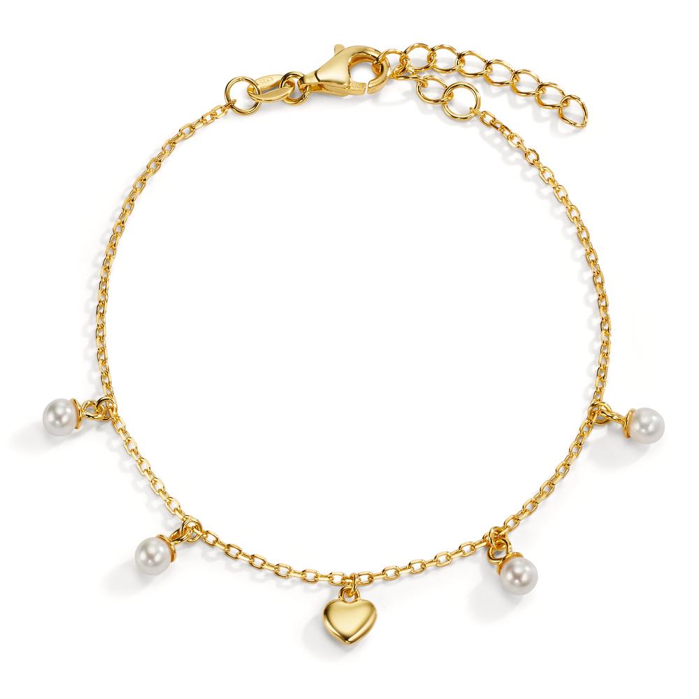 Bracelet Silver Yellow Gold plated Shining pearls Heart 16-19 cm