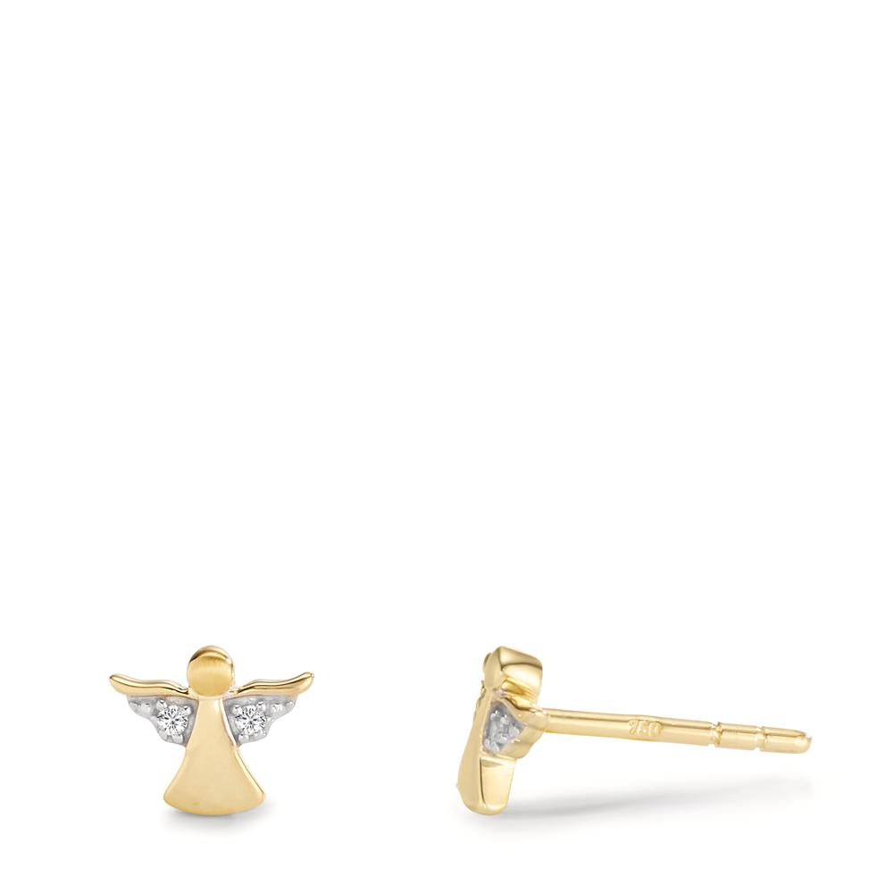 Stud earrings 18k Yellow Gold Zirconia 4 Stones Guardian Angel Ø6 mm