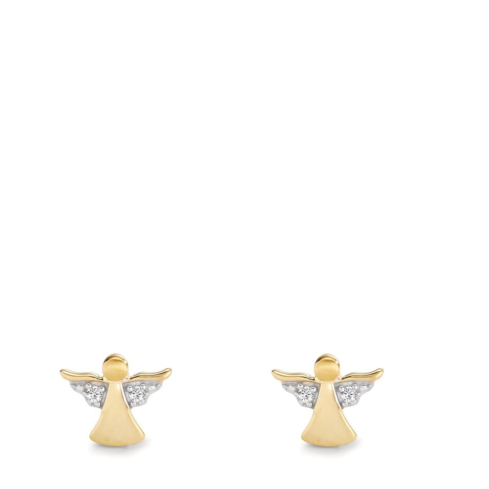 Stud earrings 18k Yellow Gold Zirconia 4 Stones Guardian Angel Ø6 mm