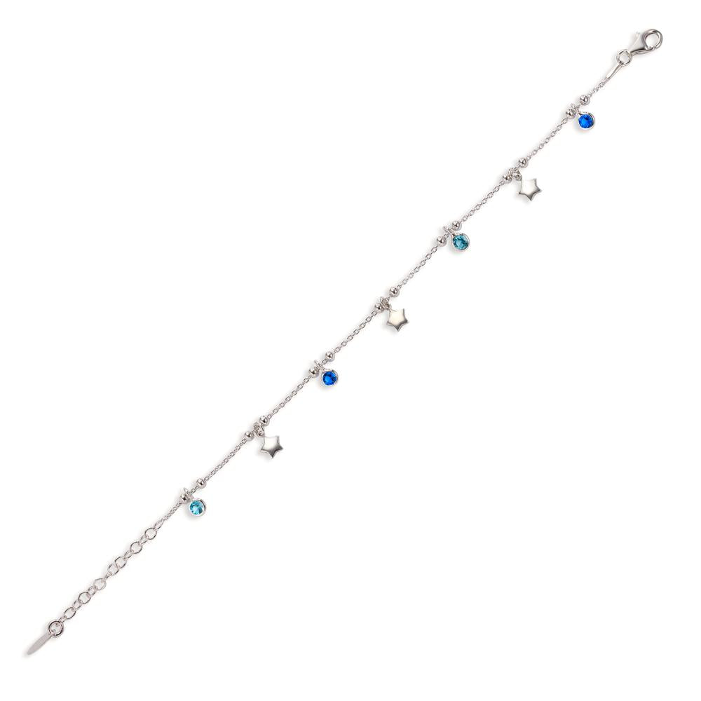 Bracelet Silver Zirconia Blue, 3 Stones Rhodium plated Star 16-19 cm