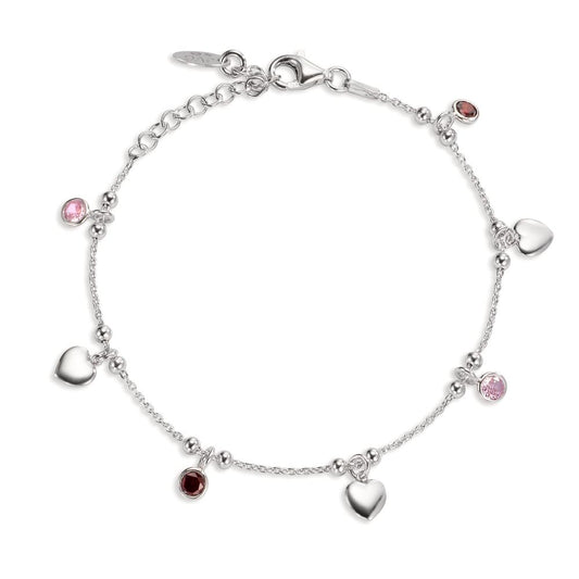 Bracelet Silver Zirconia 4 Stones Rhodium plated Heart 16-19 cm