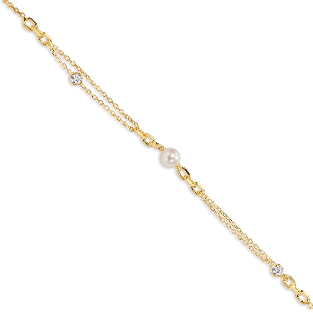 Bracelet Silver Zirconia 2 Stones Yellow Gold plated Shining pearls 16-19 cm