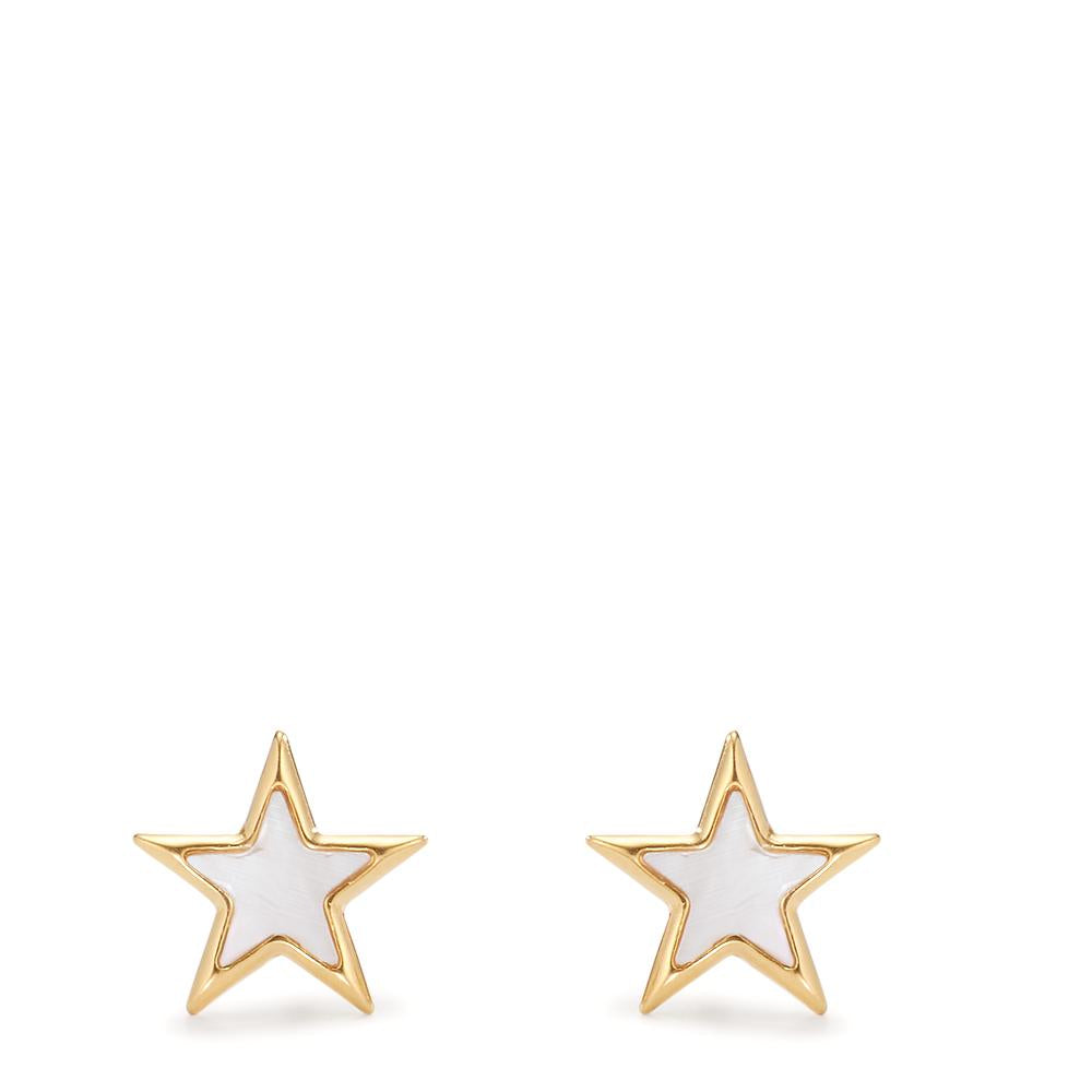 Stud earrings Silver Yellow Gold plated Mother of pearl Star Ø8 mm