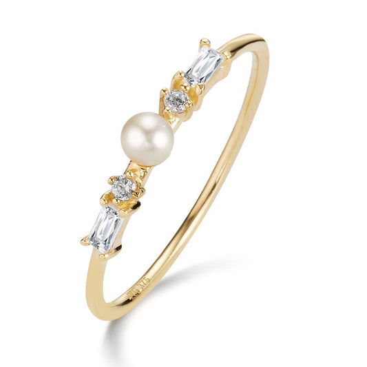 Ring 9k Yellow Gold Zirconia 4 Stones Freshwater pearl