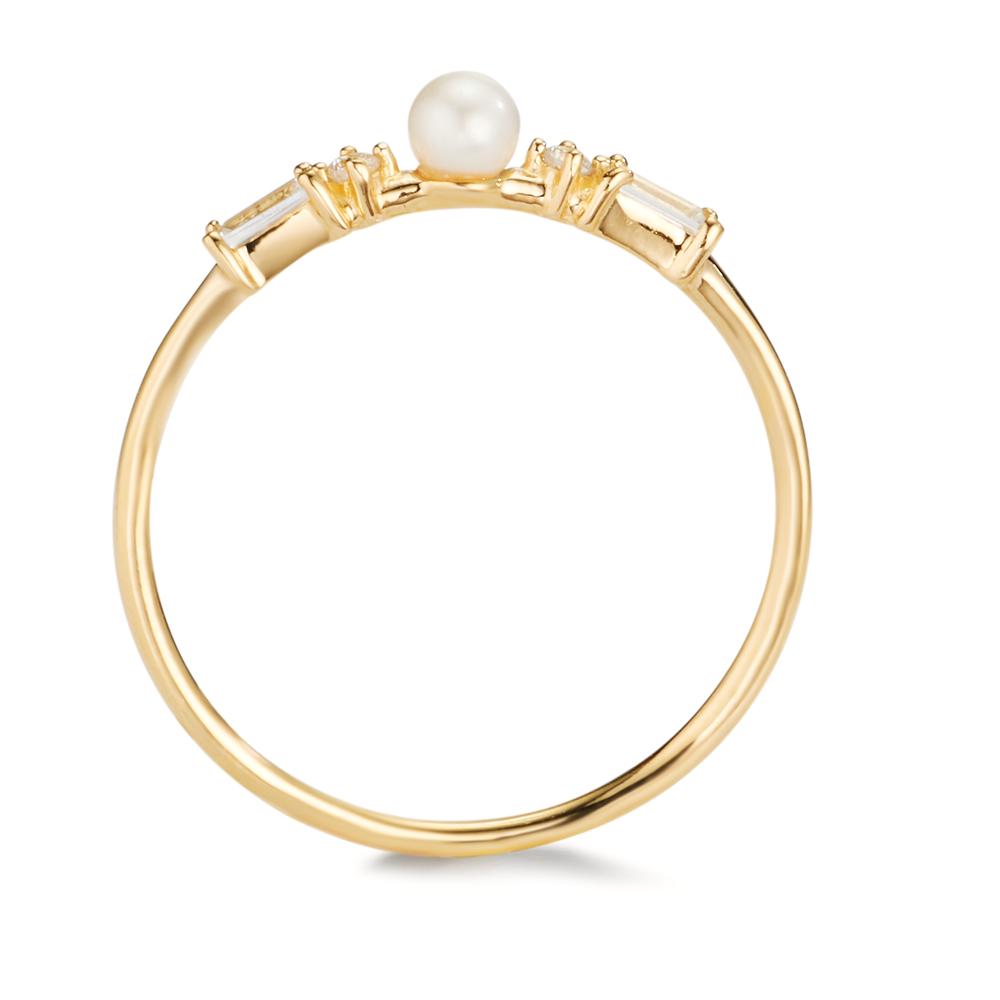 Ring 9k Yellow Gold Zirconia 4 Stones Freshwater pearl