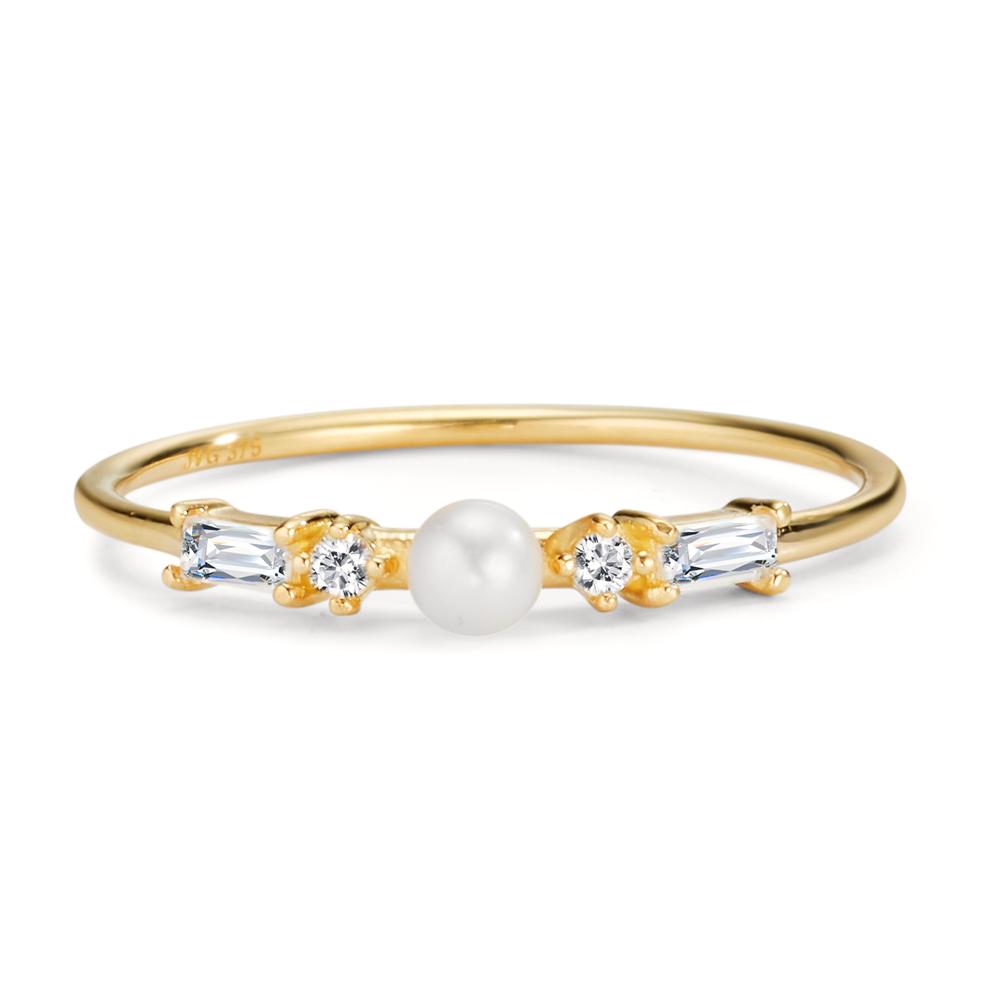 Ring 9k Yellow Gold Zirconia 4 Stones Freshwater pearl