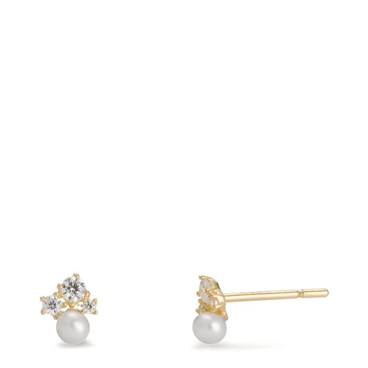 Stud earrings 9k Yellow Gold Zirconia 6 Stones Freshwater pearl