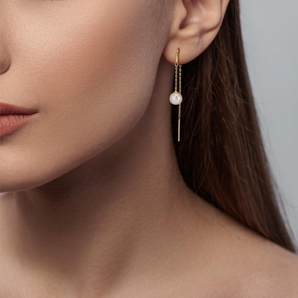 Threader Earrings 9k Yellow Gold Freshwater pearl