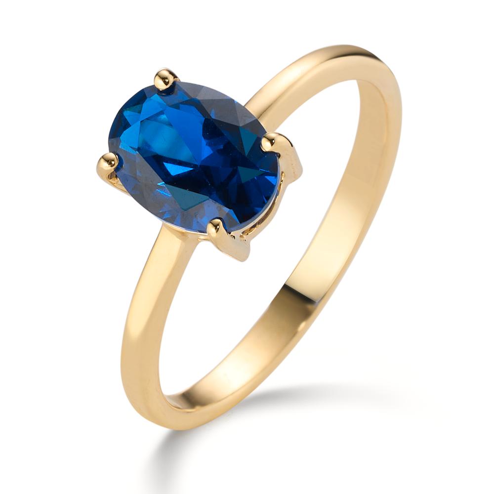 Ring 14k Yellow Gold Zirconia Blue