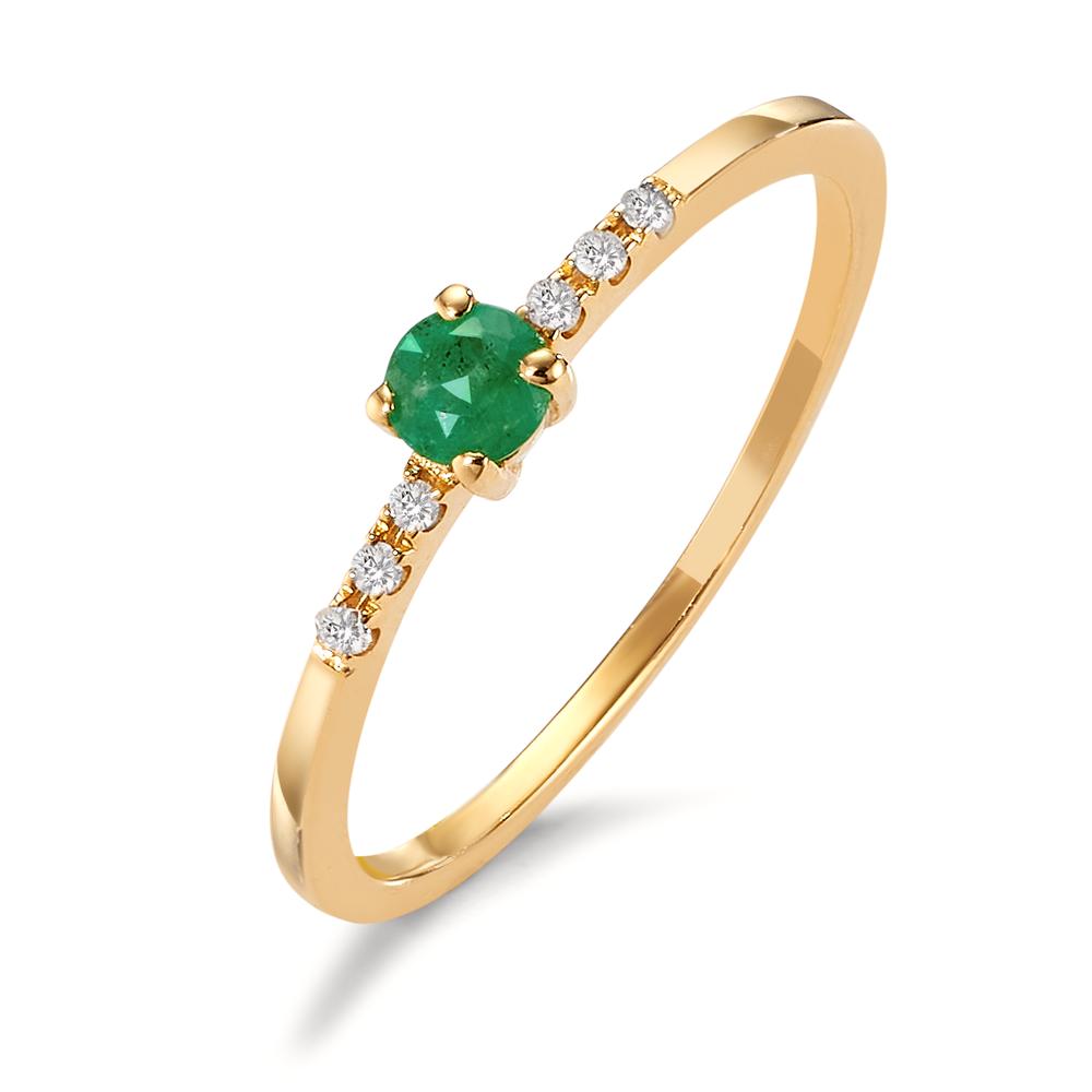 Ring 18k Yellow Gold Emerald, Diamond 0.04 ct, 6 Stones, w-si