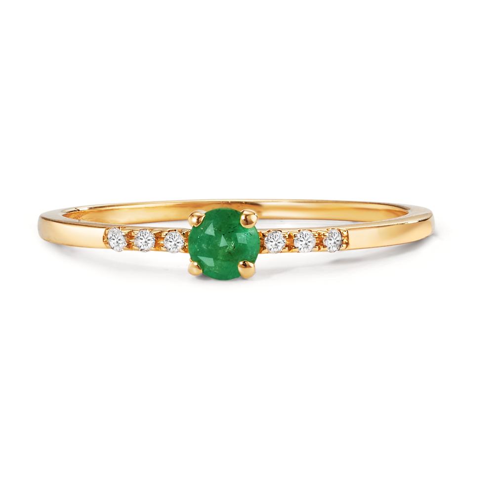 Ring 18k Yellow Gold Emerald, Diamond 0.04 ct, 6 Stones, w-si