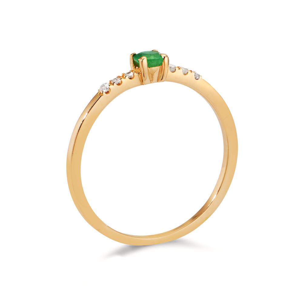 Ring 18k Yellow Gold Emerald, Diamond 0.04 ct, 6 Stones, w-si