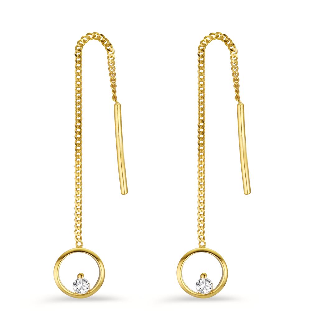 Threader Earrings 9k Yellow Gold Zirconia 2 Stones Ø6.8 mm