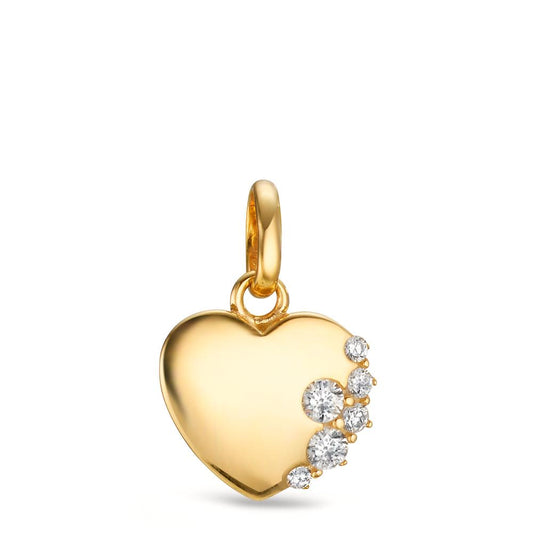 Pendant 9k Yellow Gold Zirconia 6 Stones Heart Ø10 mm