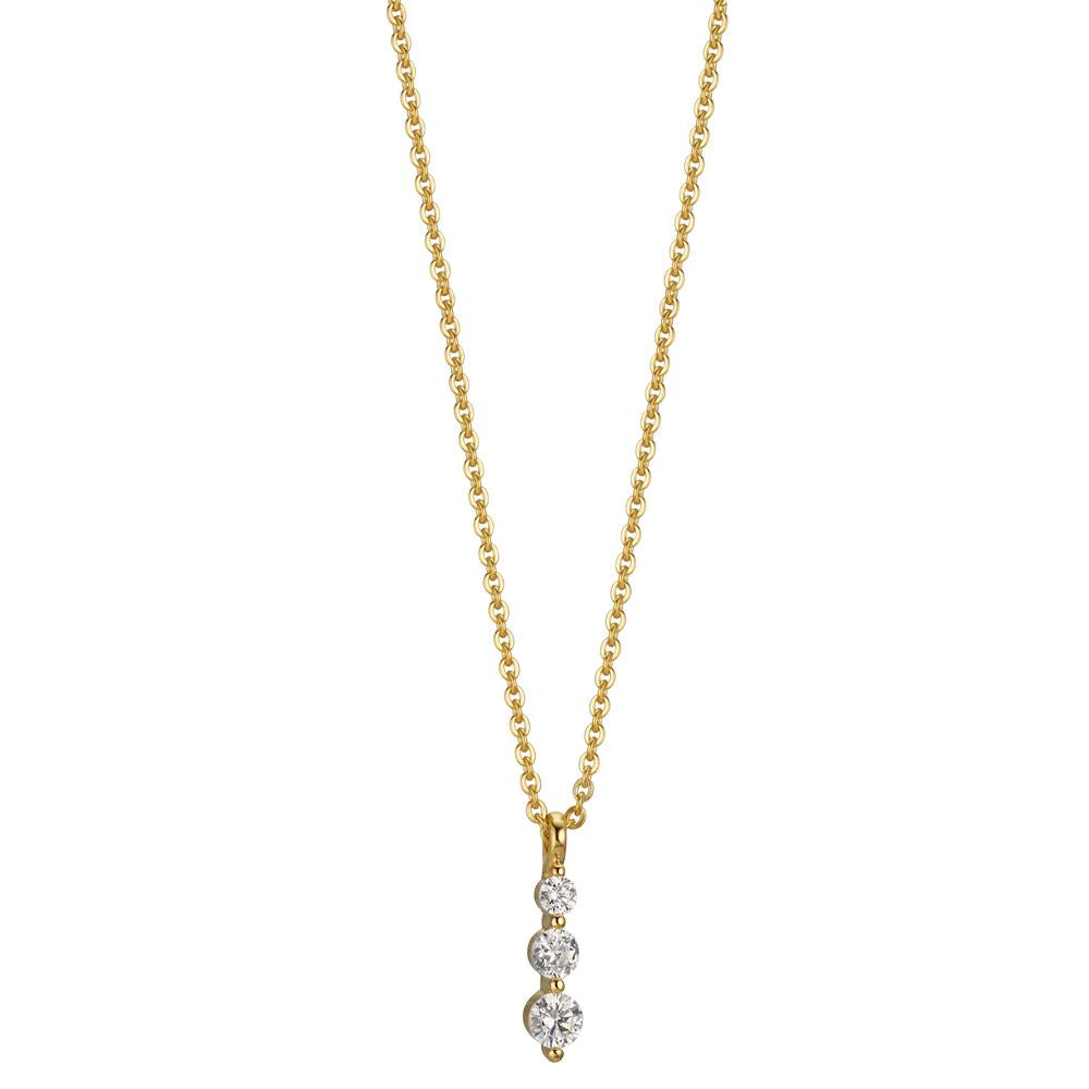 Necklace 9k Yellow Gold Zirconia 3 Stones 42 cm