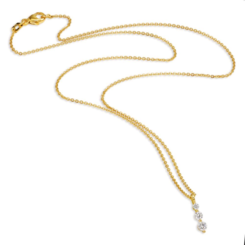 Necklace 9k Yellow Gold Zirconia 3 Stones 42 cm