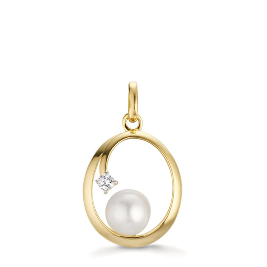 Pendant 9k Yellow Gold Zirconia Freshwater pearl