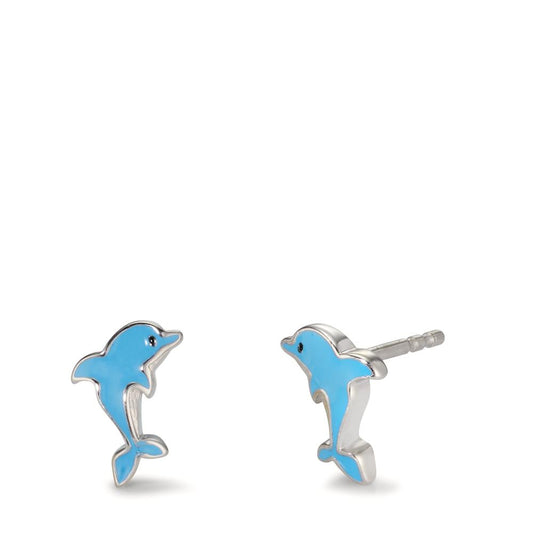 Stud earrings Silver Rhodium plated Dolphin Ø8 mm