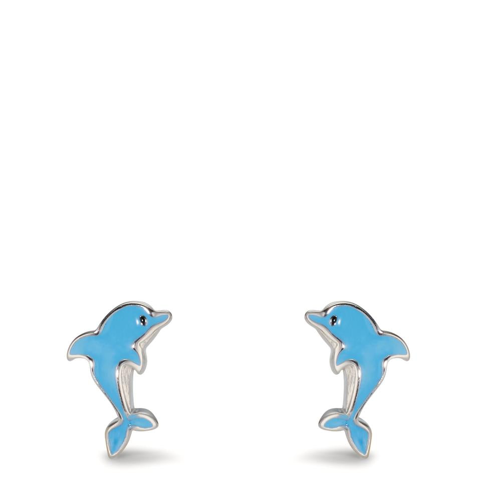 Stud earrings Silver Rhodium plated Dolphin Ø8 mm