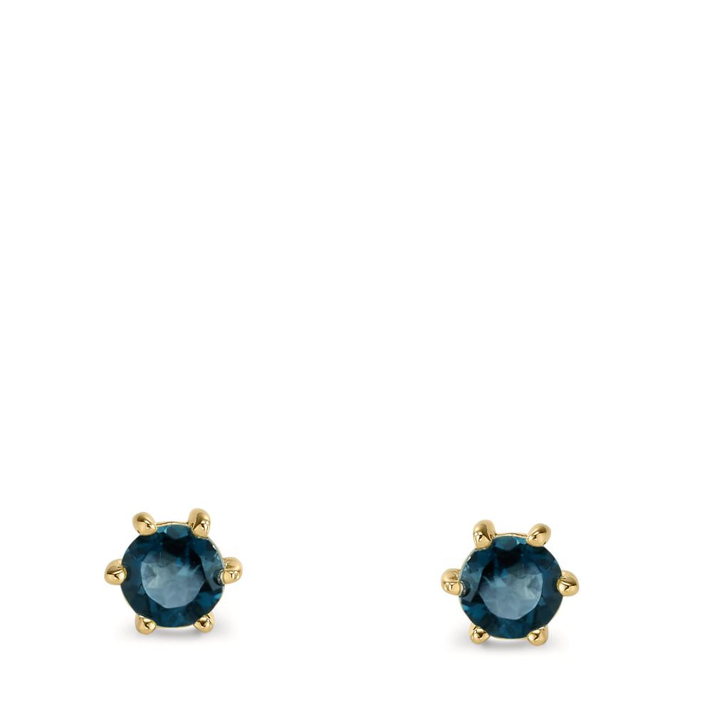 Stud earrings 9k Yellow Gold London Blue Topaz 2 Stones Ø5 mm