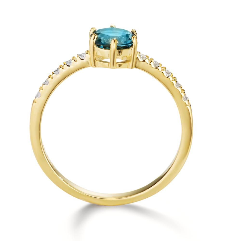 Ring 9k Yellow Gold London Blue Topaz, Zirconia 10 Stones