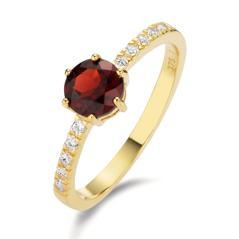 Ring 9k Yellow Gold Garnet, Zirconia 10 Stones