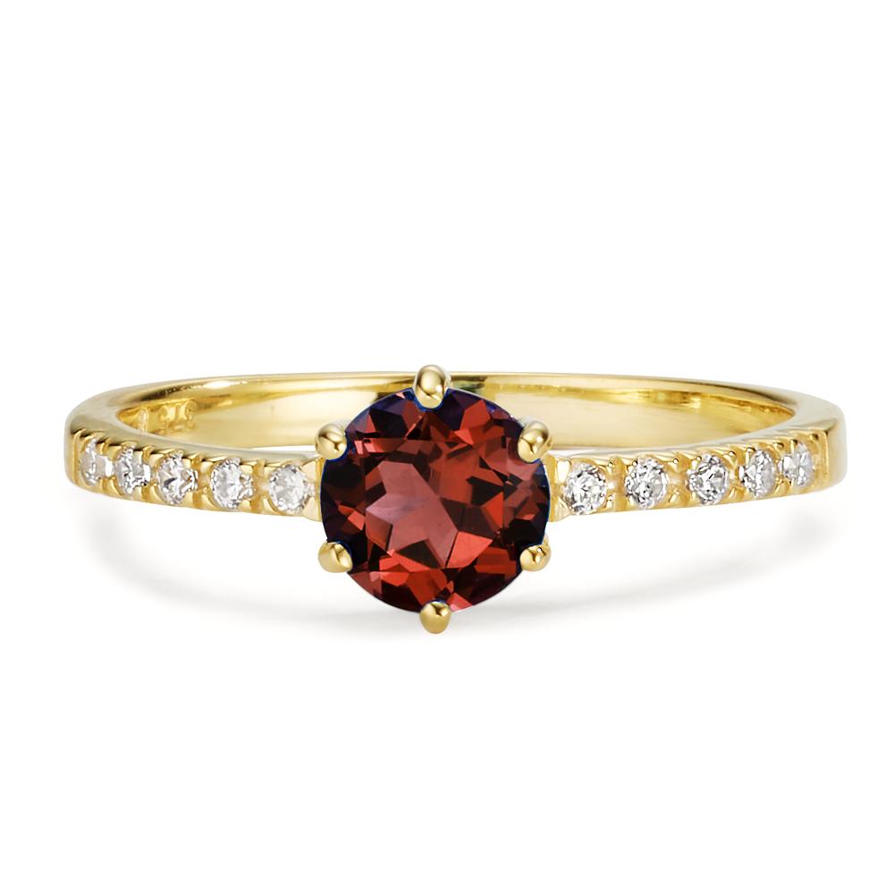 Ring 9k Yellow Gold Garnet, Zirconia 10 Stones