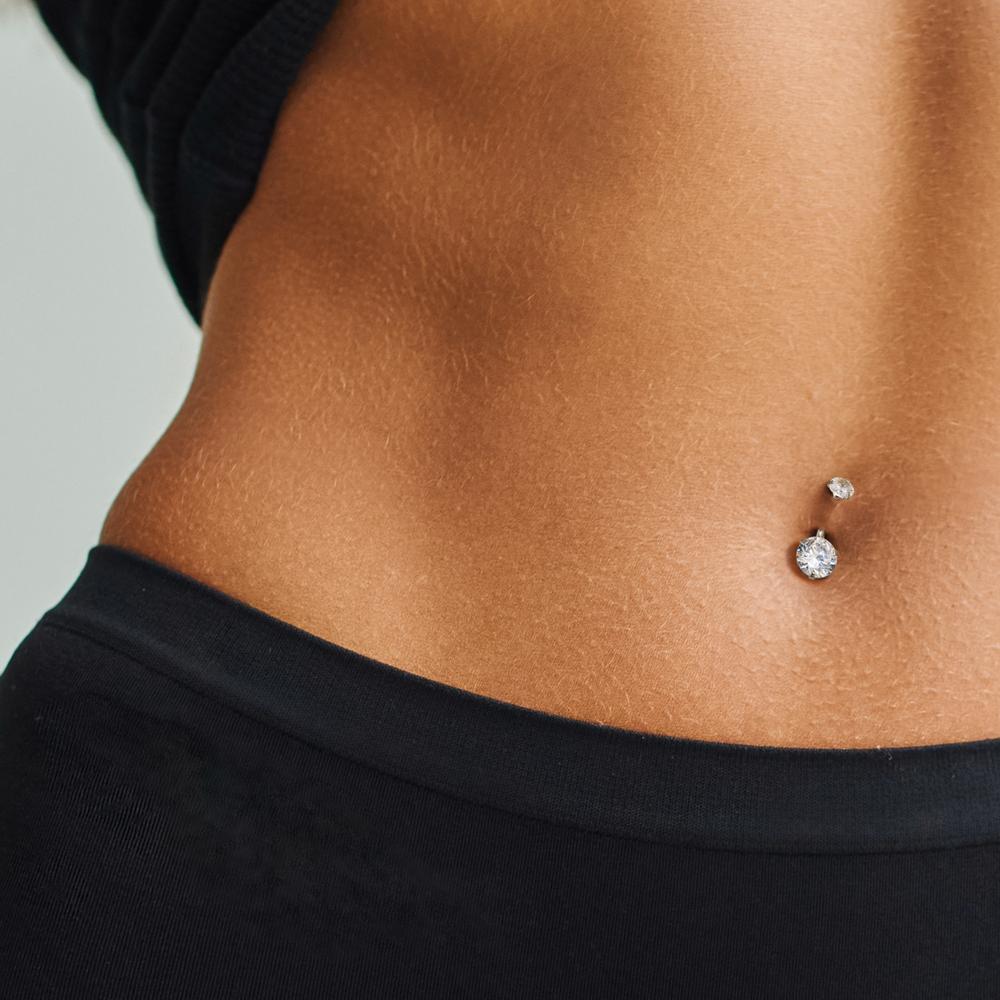 Navel piercing Stainless steel Zirconia White, 2 Stones