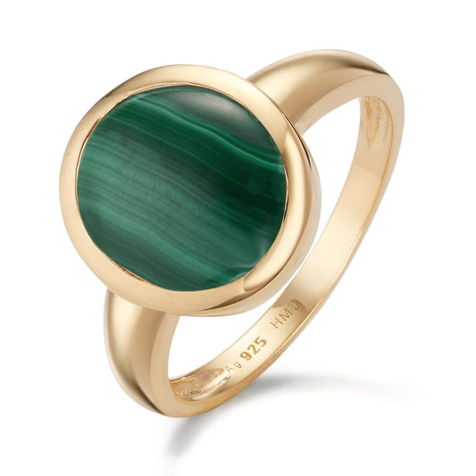 Ring Silver Malachite Yellow Gold plated