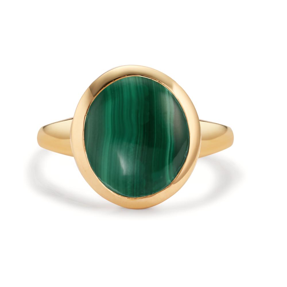 Ring Silver Malachite Yellow Gold plated