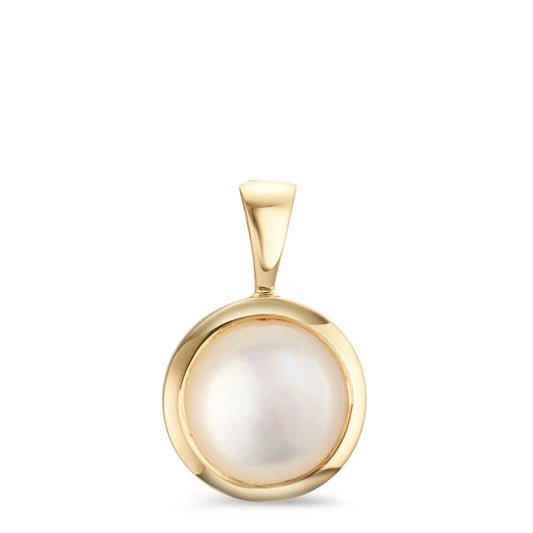 Pendant Silver Yellow Gold plated Mother of pearl Ø14.5 mm