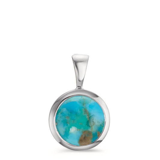 Pendant Silver Turquoise Rhodium plated Ø14.5 mm