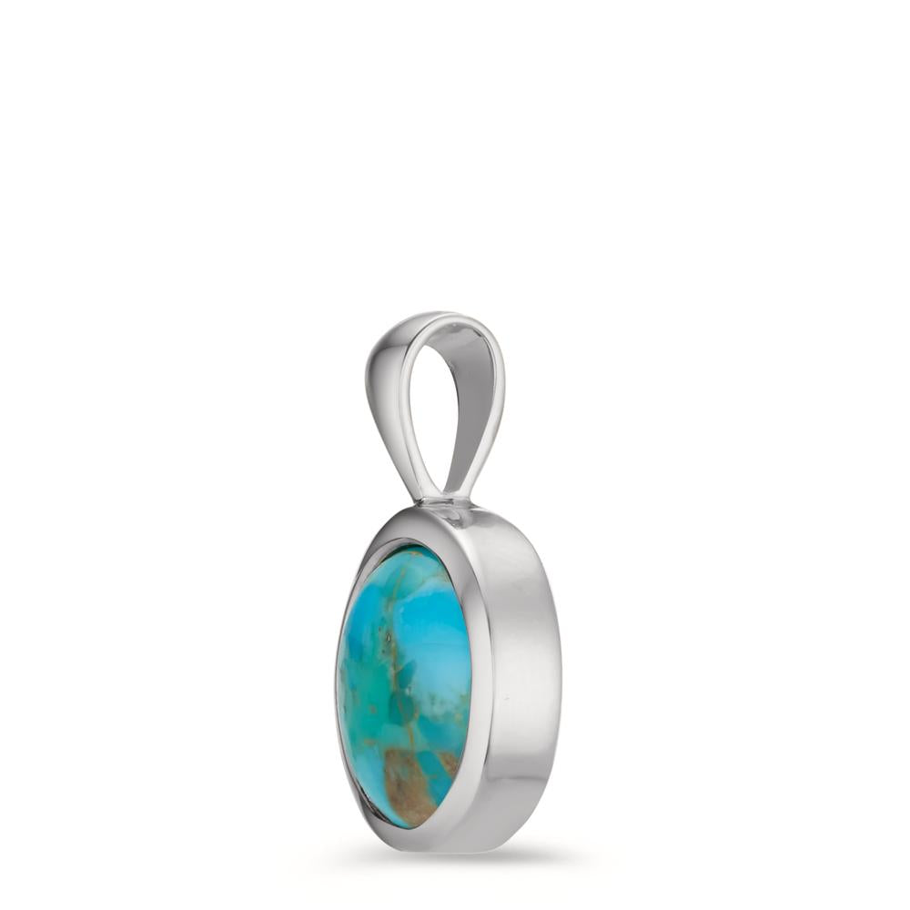 Pendant Silver Turquoise Rhodium plated Ø14.5 mm