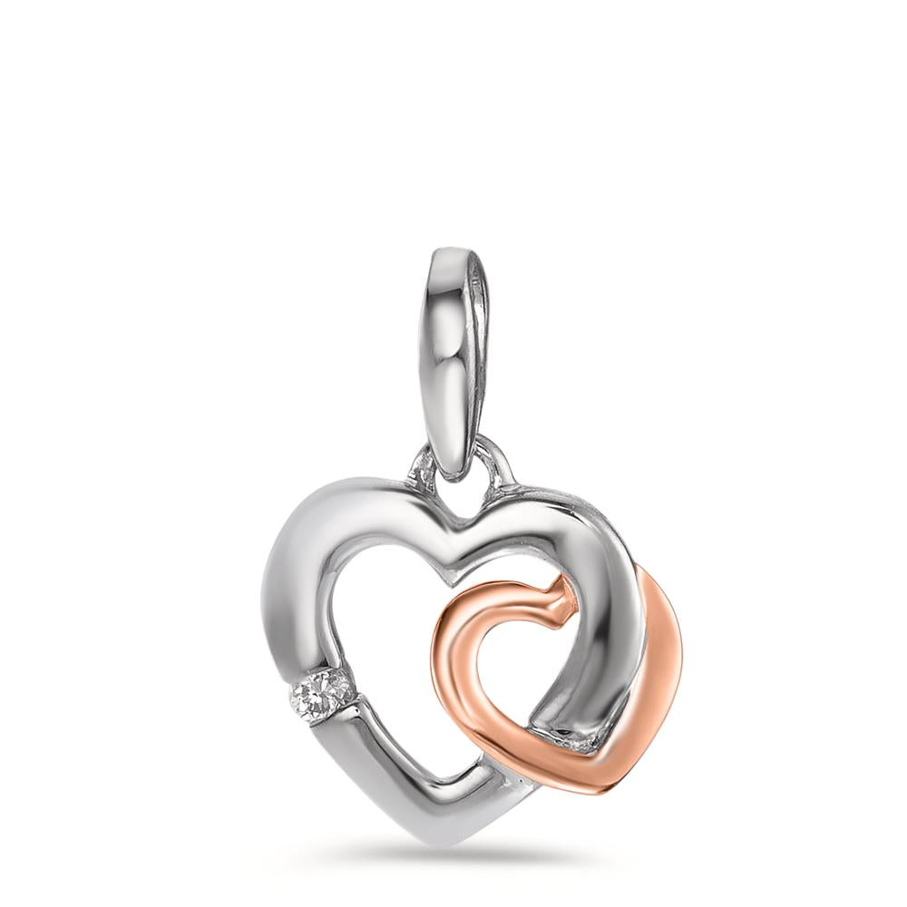 Pendant 18k White Gold, 18k Red Gold Diamond 0.015 ct, w-si Heart Ø11 mm