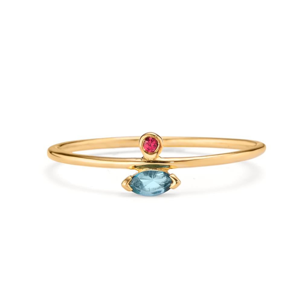 Ring 14k Yellow Gold Ruby 0.016 ct, London Blue Topaz 0.09 ct