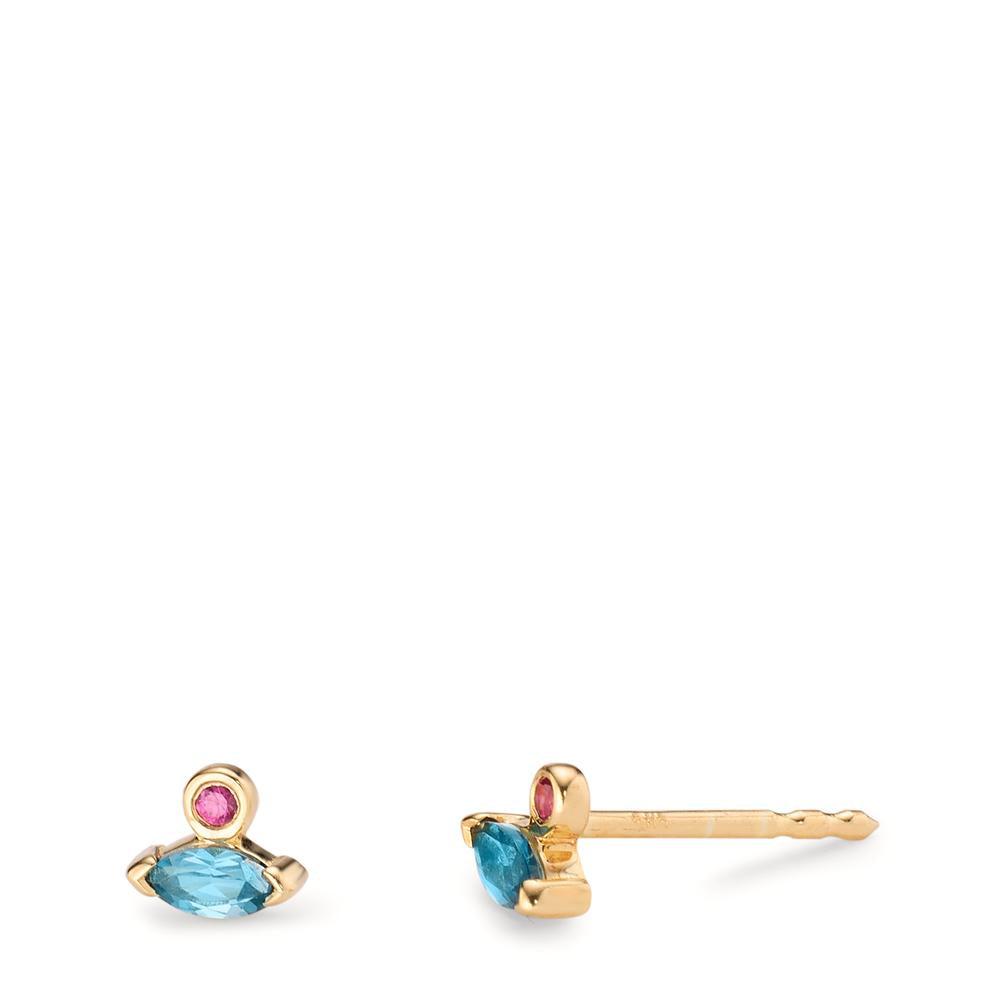 Stud earrings 14k Yellow Gold Ruby 0.03 ct, 2 Stones, London Blue Topaz 0.18 ct, 2 Stones Ø4.5 mm