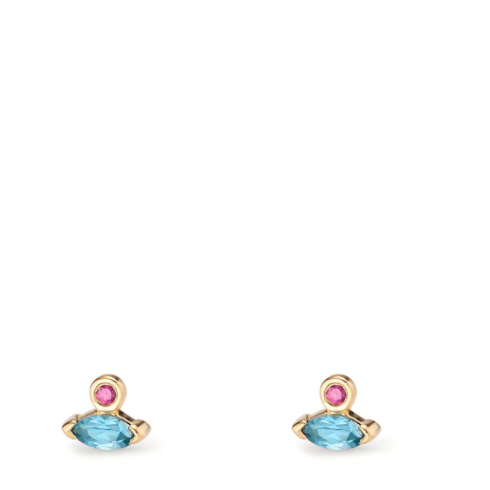 Stud earrings 14k Yellow Gold Ruby 0.03 ct, 2 Stones, London Blue Topaz 0.18 ct, 2 Stones Ø4.5 mm